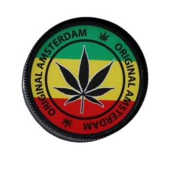 Grinder Młynek do Tytoniu „Original Amsterdam” – liść na tle barw rasta