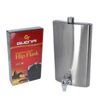 Duża Srebrna Piersiówka z Kranikiem 64 OZ  ok. 1920 ml Stal Nierdzewna