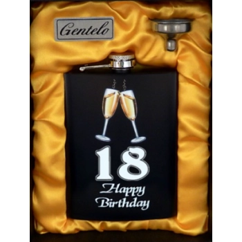 Piersiówka na 18 Urodziny Prezent Happy Birthday Czarna Prezentowa Gentelo