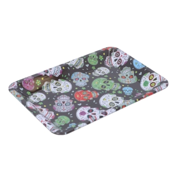 Taca Metalowa do Kręcenia Papierosów z Kolorowymi Czaszkami 18x12,6 cm
