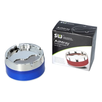 Popielniczka Przekręcana Obrotowa Zamykana Średnica 9 cm Niebiesko-Srebrna