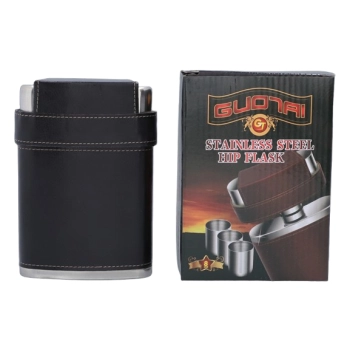 Czarna Piersiówka w Zestawie z Trzema Kieliszkami w Etui 8 OZ ok. 240 ml