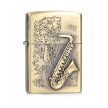 Złota Zapalniczka Benzynowa z Gotowym Grawerem Instrumentów Saksofon xTech