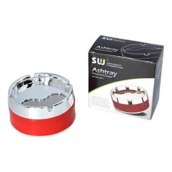 Popielniczka Przekręcana Obrotowa Zamykana Średnica 9 cm Czerwono-Srebrna