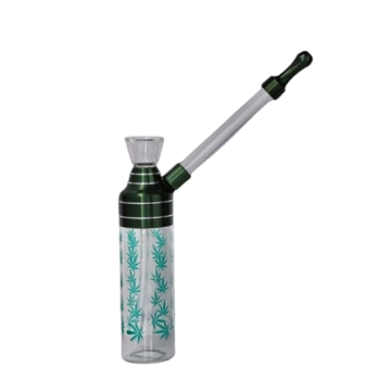 Mini Fajka Wodna Bongo Butelka  Szklana Chillout Smoke Zielone Listki