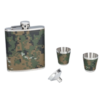 Zestaw Upominkowy Piersiówka z Dwoma Kieliszkami Obszyta Skórą na Prezent