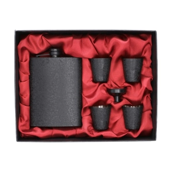 Zestaw Upominkowy Czarna Piersiówka 8 OZ z Czterema Kieliszkami na Prezent