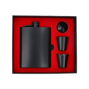 Czarna Piersiówka ok. 240 ml + 2 Kieliszki + Lejek w Zestawie na Prezent