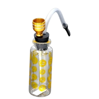 Mini Fajka Wodna Bongo Butelka 11 cm z Wężykiem Szklana Emotki Żółta