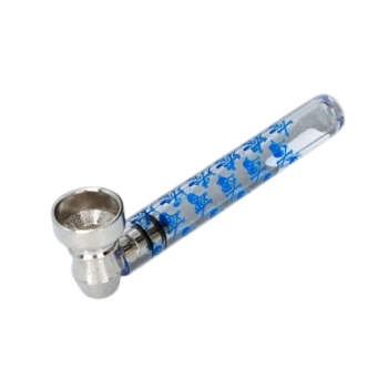 Cygarniczka Szklana Lufka Fifka Fajeczka Szklana 9,8 cm z Oklejką Czaszek