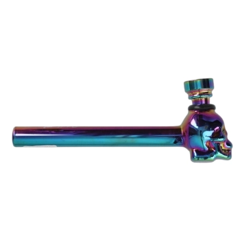 Cygarniczka Szklana Fajeczka z Czaszką i Metalowym Cybuchem Tęczowa 13 cm