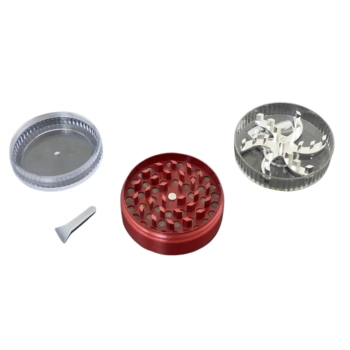 Czerwony Młynek Metalowy do Tytoniu z Korbką 3 Częściowy Grinder Crusher
