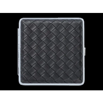 Czarna Metalowa Papierośnica Pokryta Ekoskórą na Wzór Plecionki Gentelo