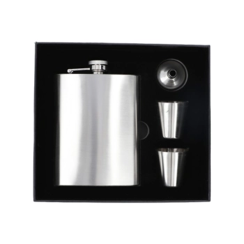 Zestaw Srebrna Piersiówka ok. 240 ml + 2 Kieliszki + Lejek na Prezent