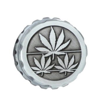 Srebrny Młynek do Tytoniu Metalowy Grinder Crusher z Listkami Marihuany