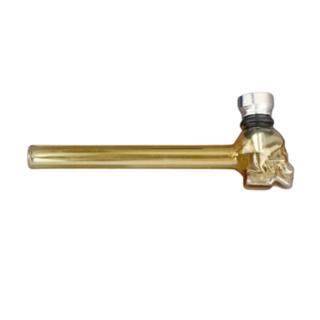 Fajka Szklana Cygarniczka Lufka w Kształcie Czaszki 13 cm Żółta