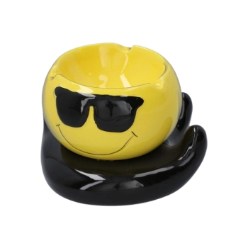 Żółta Ceramiczna Popielniczka Buźka z Okularach- Emoji z Charakterem